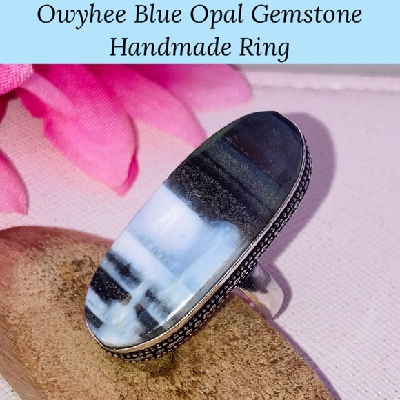 Memorizing Owyhee Blue Opal Gemstone Handmade Ring - Picture 5 of 7